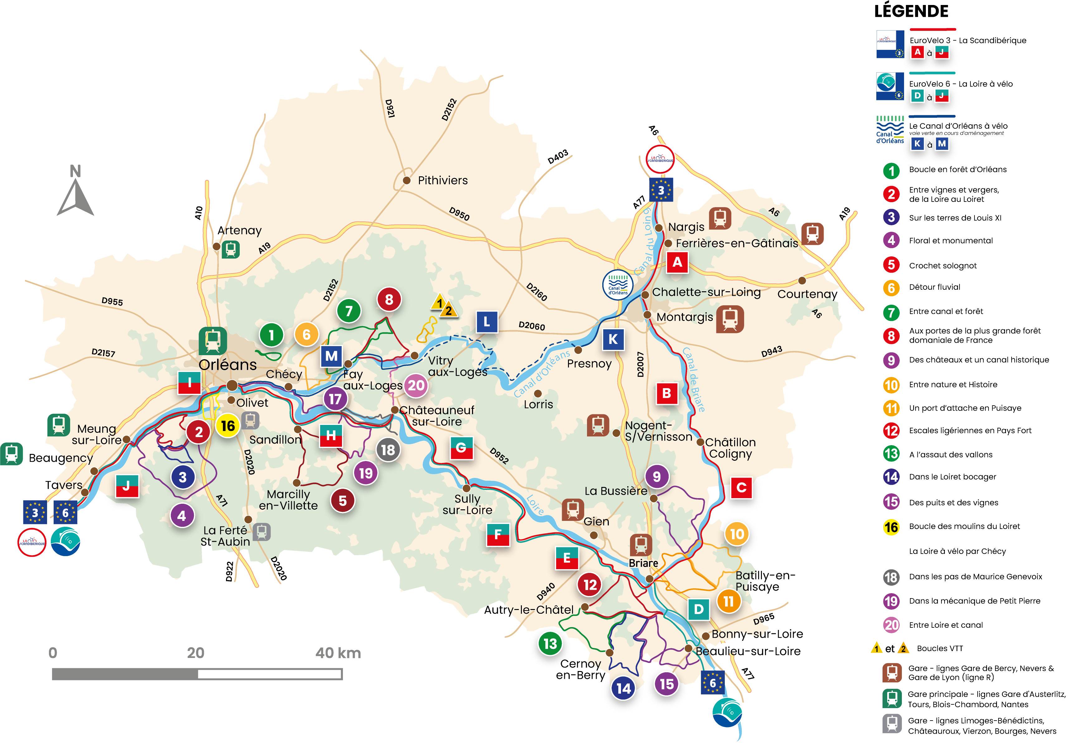 Carte itinéraires cyclables Loiret 2024